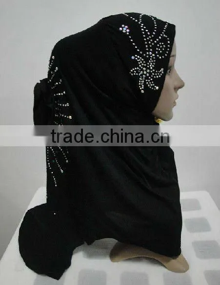 H118 latest rhinestone hijab with flower on back