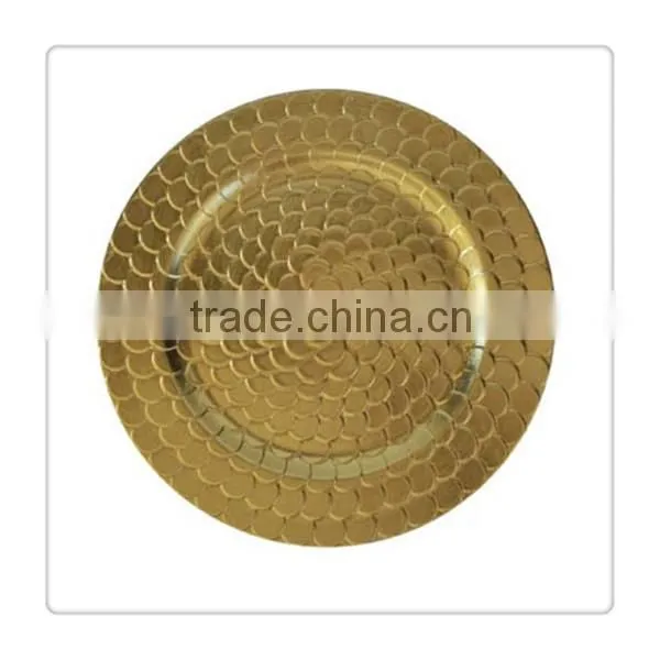 Round Lacquer Foil Cheap Gold Wedding Plastic Charger Plates Wholesale