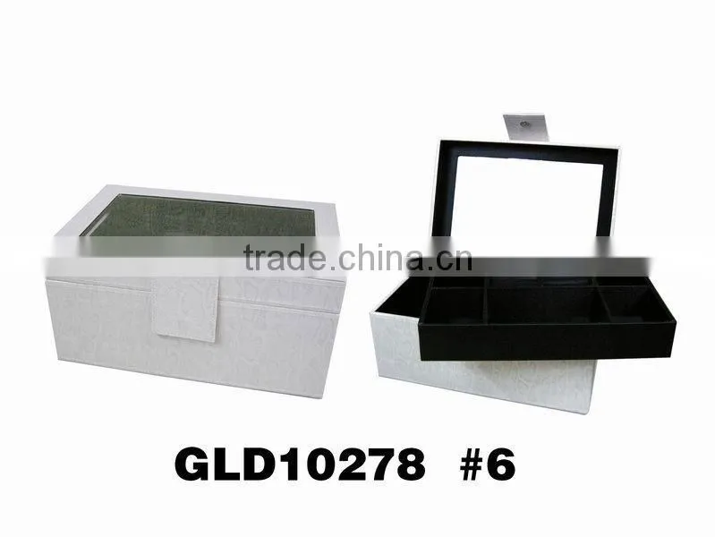 white jewelry box with tray/pvc clear window/snap