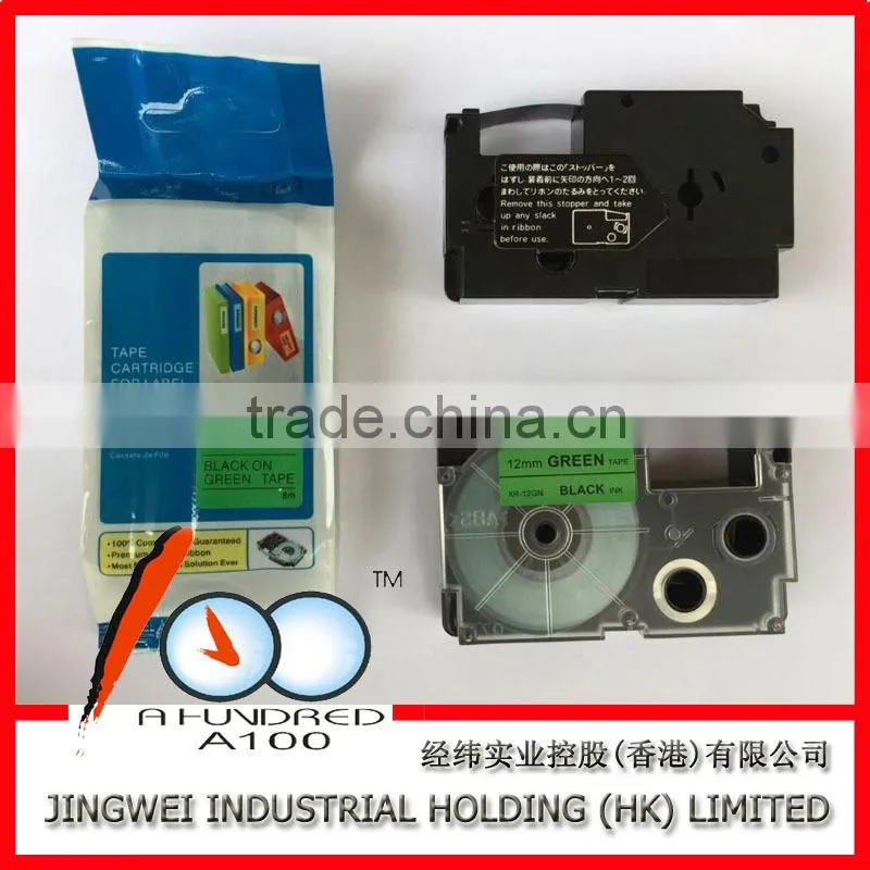 tape cartridge for label printer XR-12GN1 black on green 12mm label ribbon