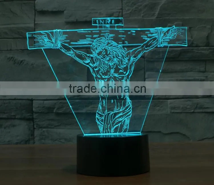 Jesus shape 8 function christmas light controller 3d illusion led night light lamp