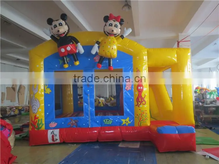 gaint mickey mouse inflatable amusement park with tannal and slide