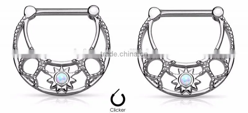 Nipple Rings Clickers Opal Set Stainless Steel Body Jewelry