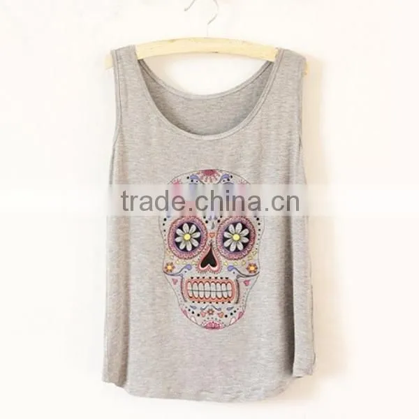 Skull pattern sleeveless t shirt (lyt010277)