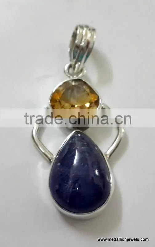 Blue Topaz Amethyst Citrine Garnet Designer 925 Sterling Silver Jewelry Necklace, Designer Gemstone Necklace, 925 Silver Jewelry