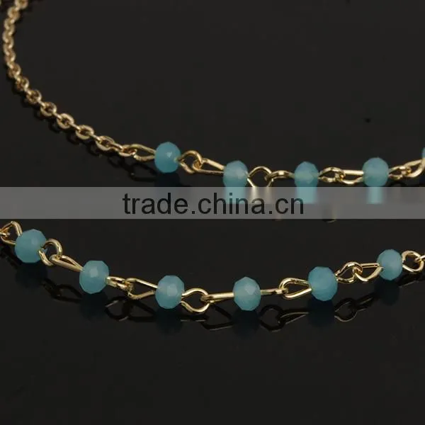 blue crystal beads simple sexy gold plated necklace