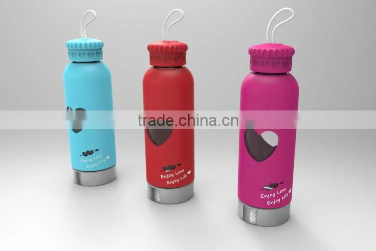 2016 custom glass bottle /water bottle/ drink bottle with silicone sleeve