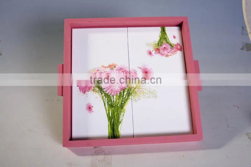 Factory Direct Ceramic Severing Tray with Pink Wooden Frame