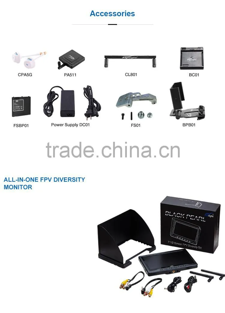 C465 7 inch High resolution 1024x600 HD monitor built in battery and dual receiver for dji phantom