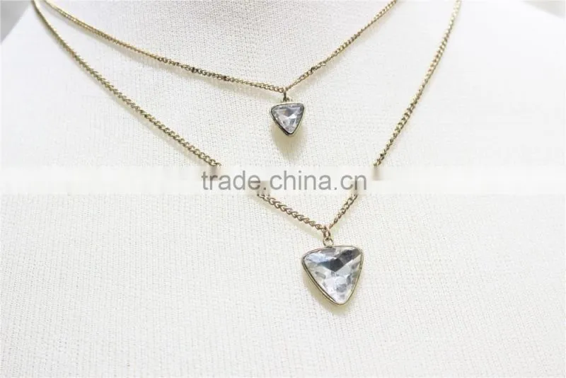 Gold Double Layered w/ White Diamond Necklace 2016 Fashion Style Wholesale