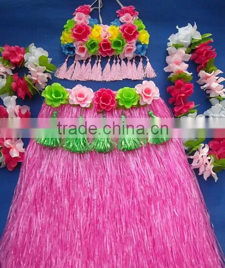 2014 new fashion hawaiian hula skirts with flower trim