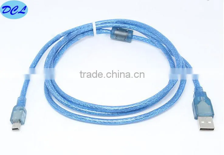 Transparent blue USB2.0 cable Male to Mini 5PIN 5m