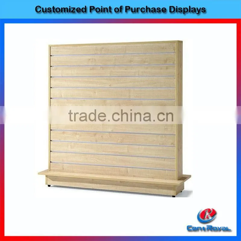 Wholesale wooden 2 sided slatwall unit display for hanging shoes