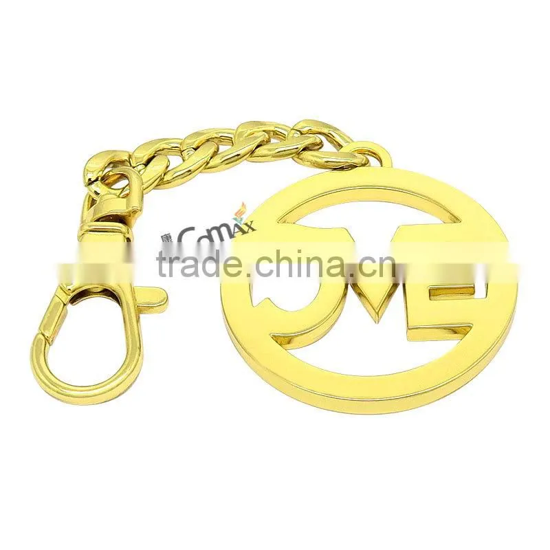 Popular Hollow custom metal handbag brand logo tag with chain and hook