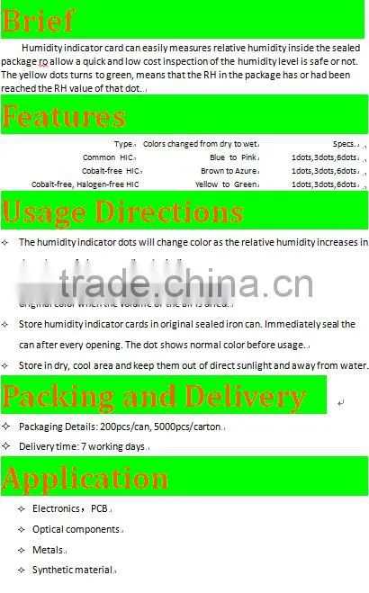 Cobalt free Halogen free PCB humidity indicator Card