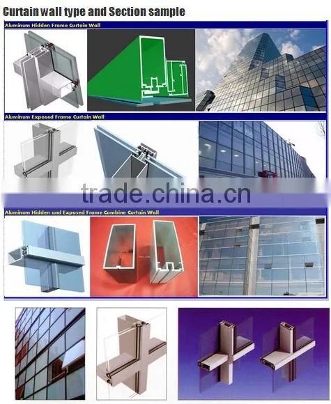 6000 series extrusion aluminum frameless double glass curtain wall