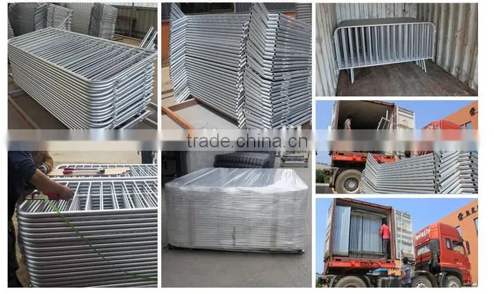 road barricade or pedestrian barrier/metal crowd control barrier at riot/event for crowd control