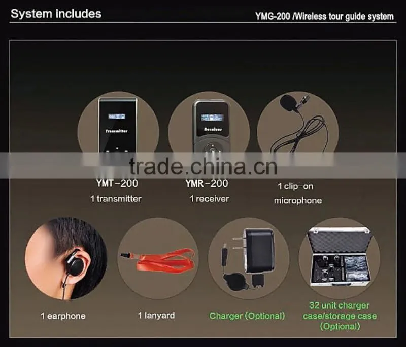 YUMO two presenter / one way / one or tow transmitters wireless tour guide system assisted listening systems