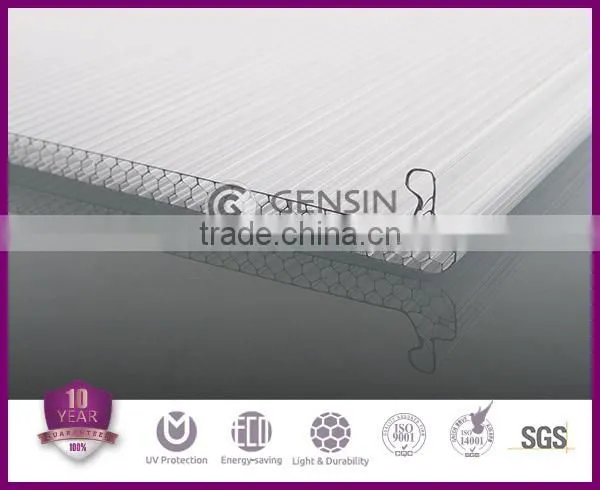 Honeycomb/cellular structure easy installation u-lock polycarbonate sheet for roofing, skylights, awning, carport,