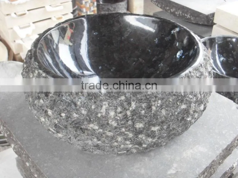 Blue pearl granite stone bathroom sink with natural outside