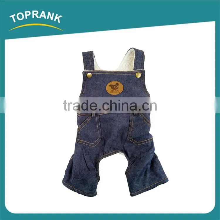 Hot selling pet apparel winter warm lambs wool denim dog overalls