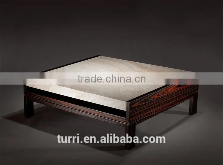 Antique MDF With Wooden Veneer Square Travertine Coffee Table