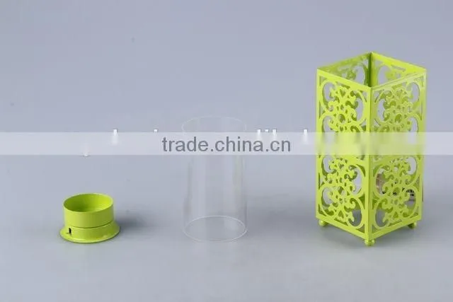 Home Decoration Candlestick/hollow out Design Iron+Glass Candle Holder