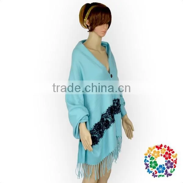 Aqua with black knitted wool shawl collar cardigan women fashion scarve wholesale