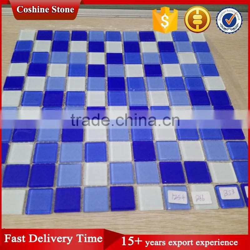 Mixed blue and white glass tiles for swimming pool mosaic