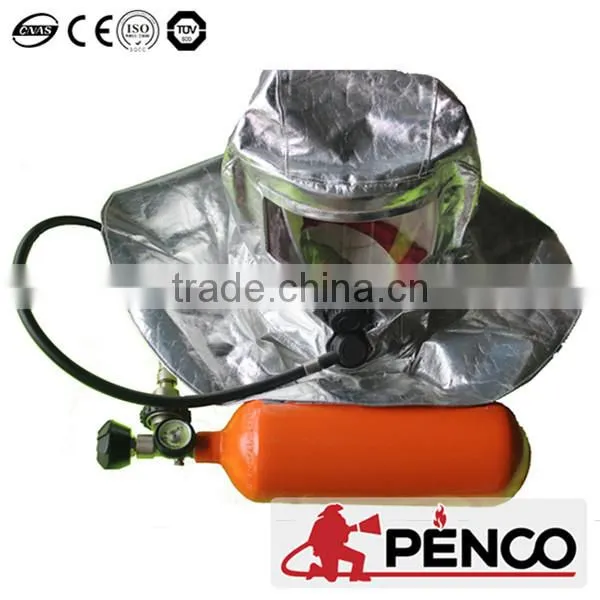 Self rescue respirator with aluminum hood