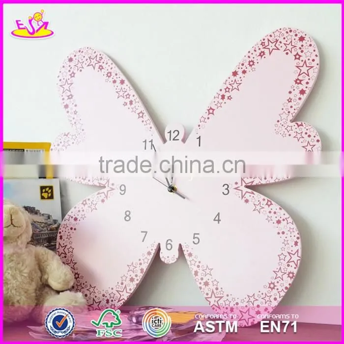 2017 New design cartoon wall decoration wooden kids room clock for sale W09D024