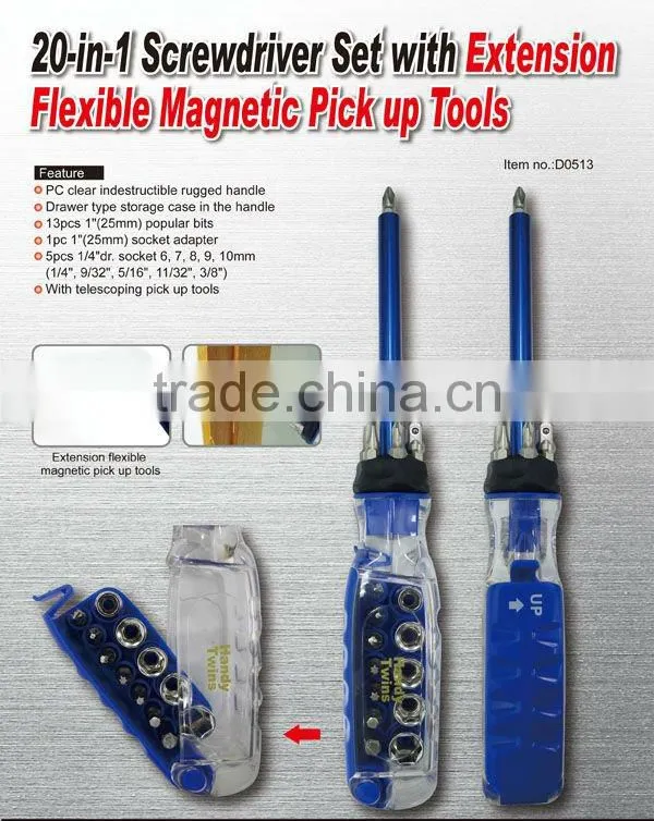 20-in-1 Screwdriver with Extension Flexible Magnetic Pick up Tool