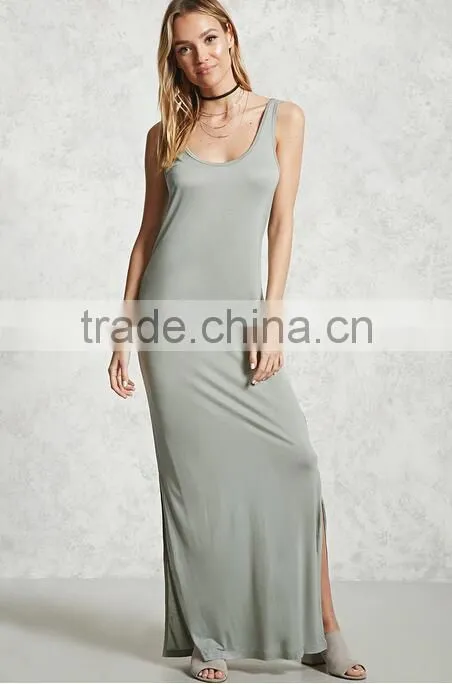 2017 Summer Women Scoop Neck Cami Dress Side Slits Maxi Tank Dress HSm9183