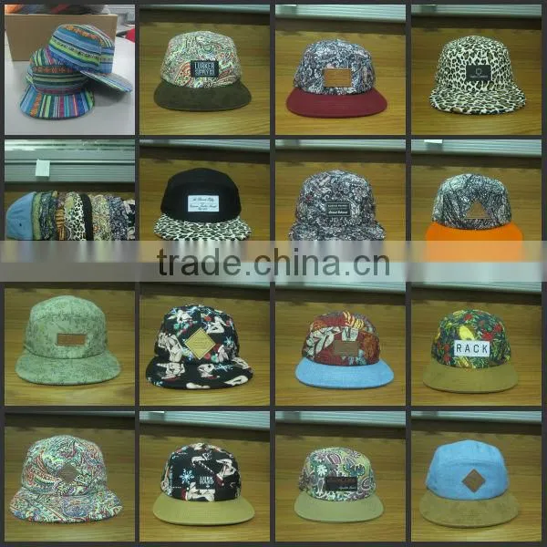 Custom printed strapback hat flat brim blank 5 panel cap