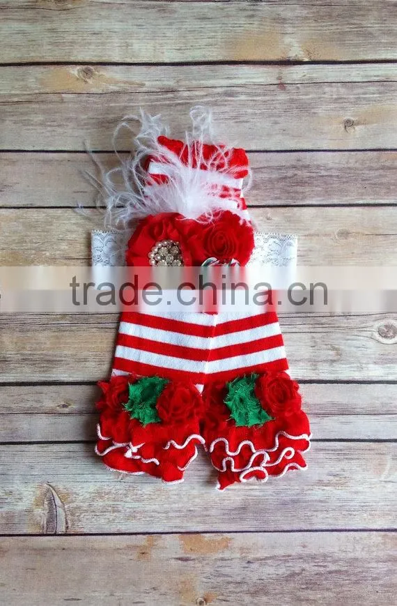 Baby Ruffle Flower Legging Warmers Christmas Stripe Baby Kids Leg Warmer