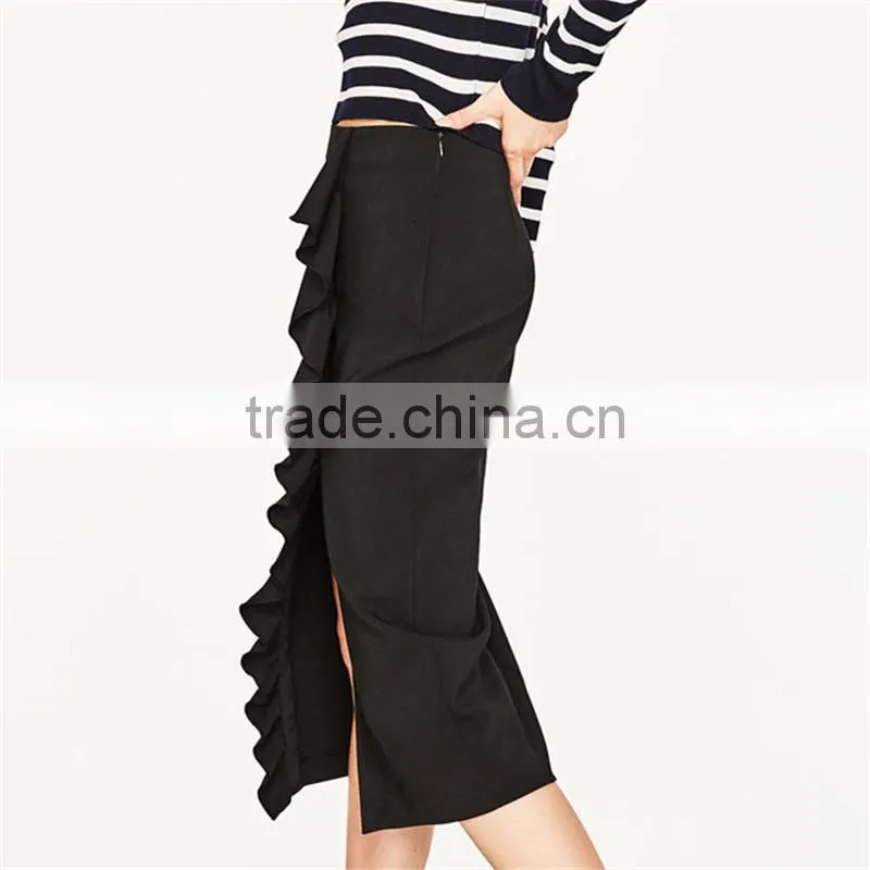 2017 hot sale young lady maxi pencil skirts with ruffles