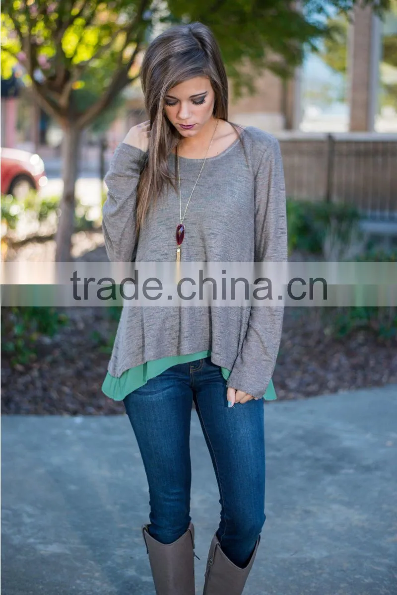 Fashion women long sleeve solid tops blouses for wholesale 2017