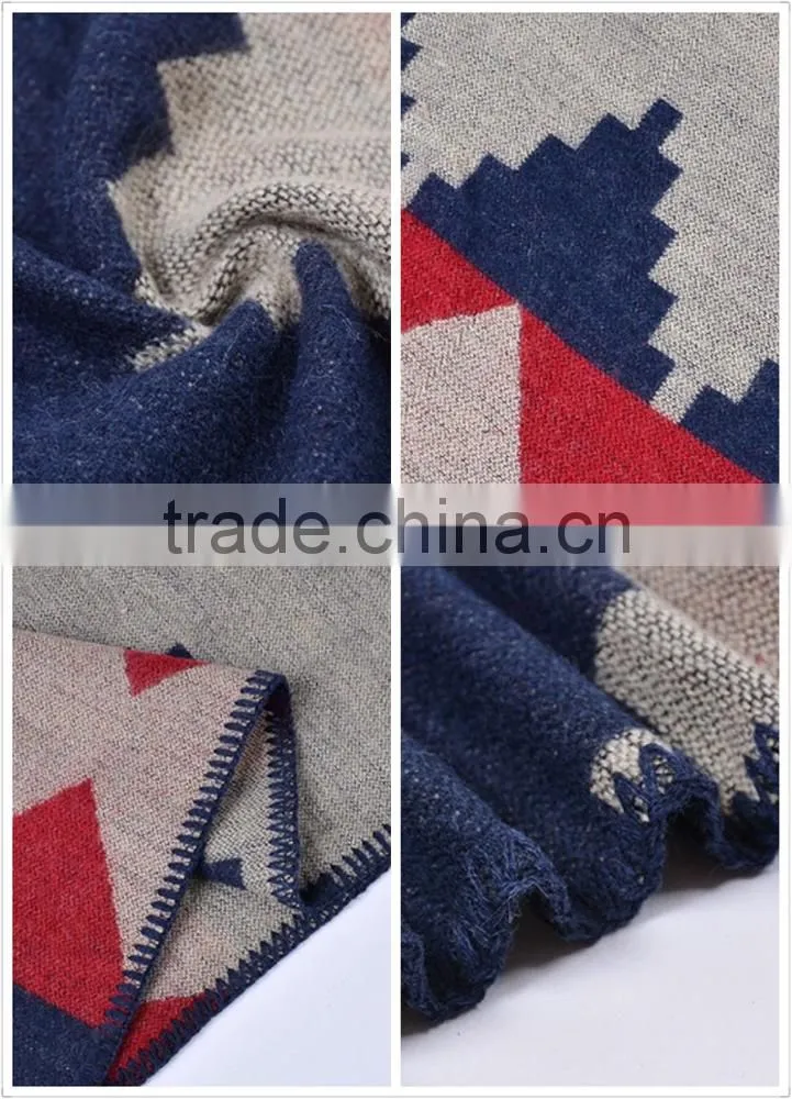 Women Winter Grid Check Tartan Poncho Cape Coat Reversible Scarf Shawl