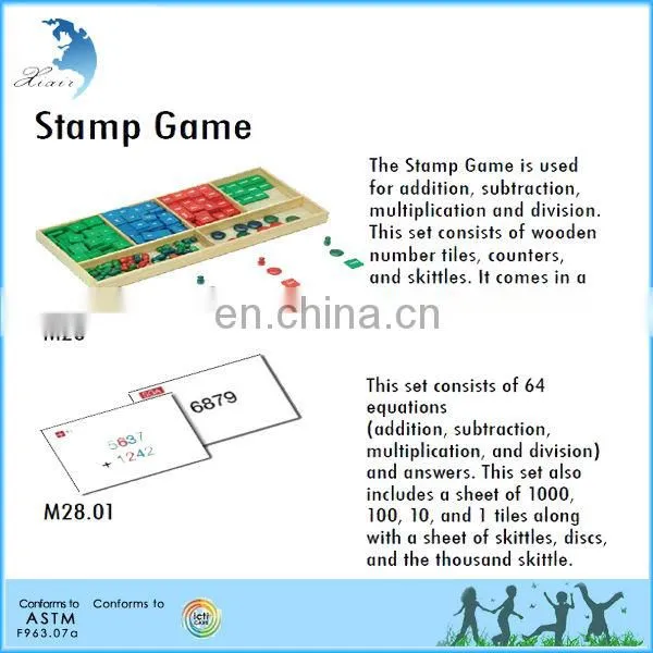 Preschool Wooden Educational Montessori Material EN71 Mathematic Toy Stamp Game