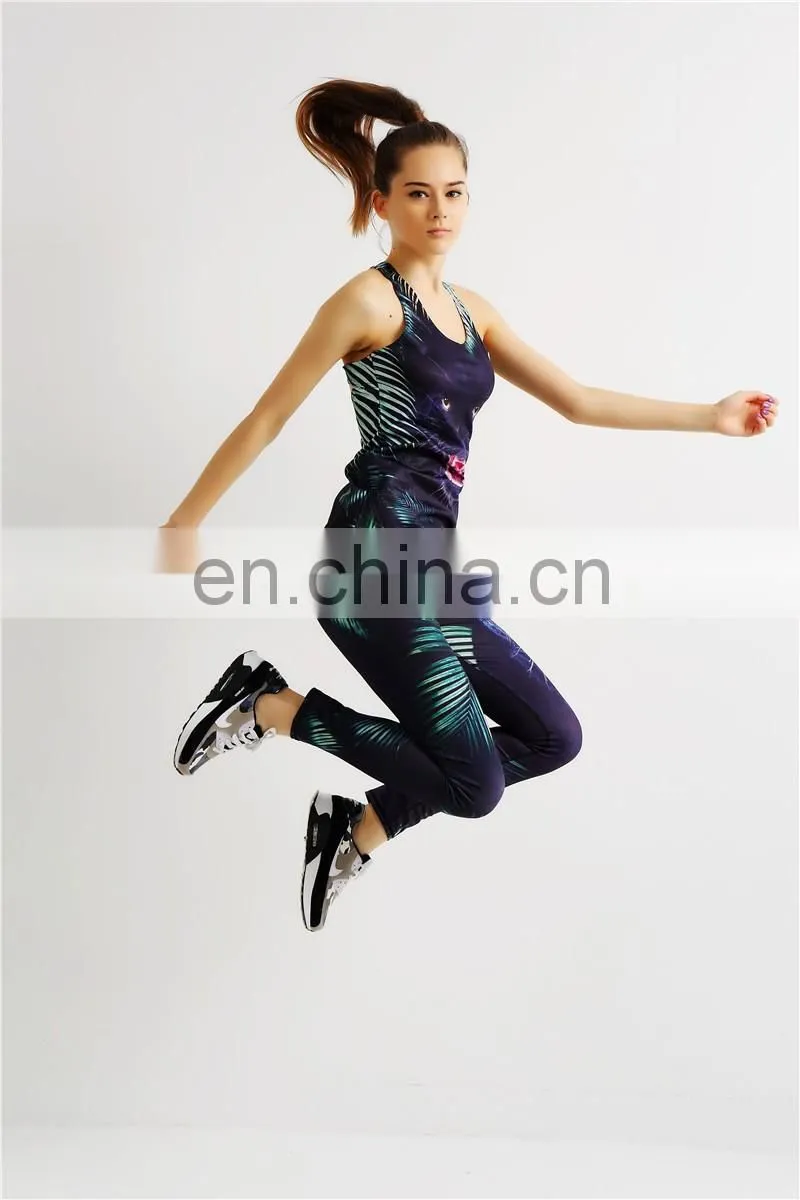 Green Leaves Women Printing Sexy Workout Digital Gym Knitted Set