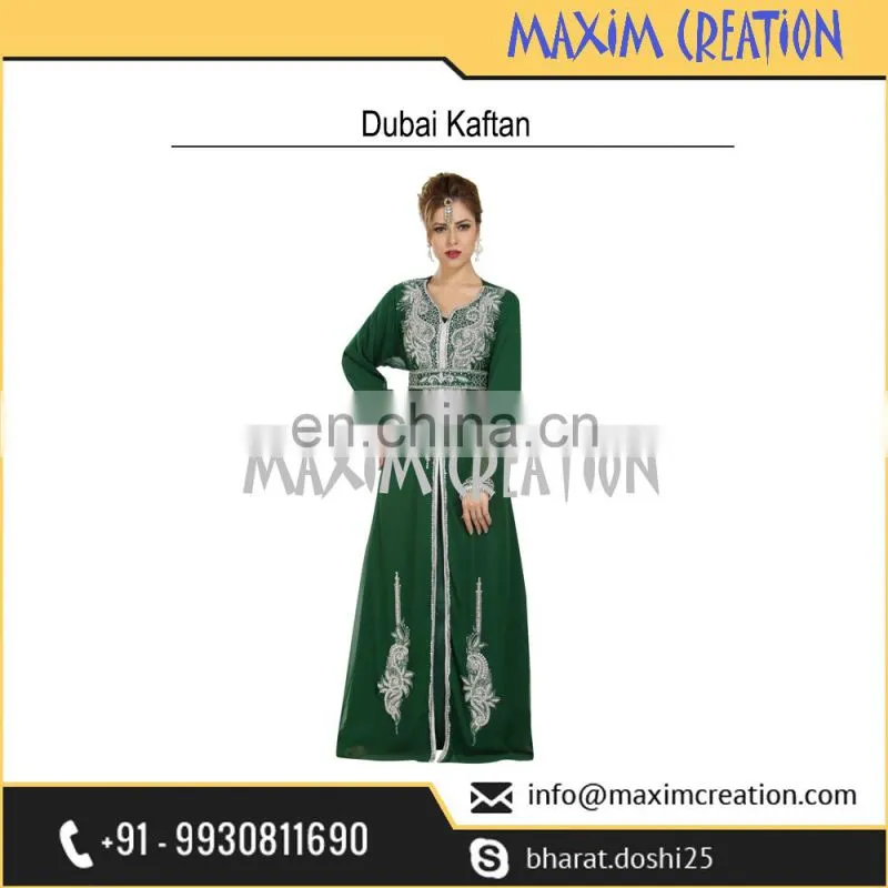 Dubai Maghribi Caftan Floor Touch Maxi Dress With Simple Hand Made Embroidery Design 6454
