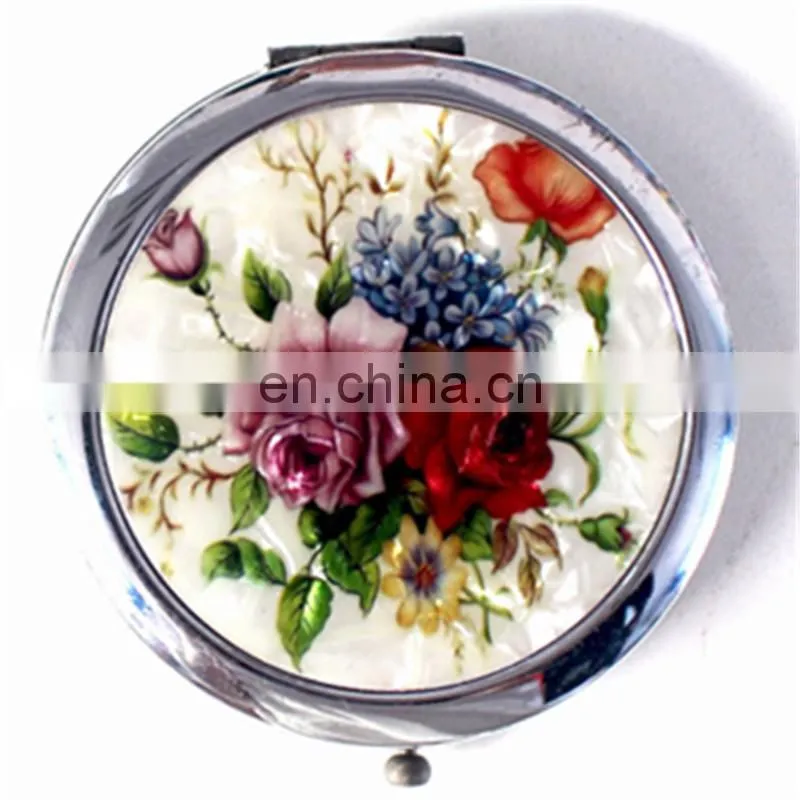 Promotion Gift Cheap Small Fancy Antique Flower Pattern Cosmetic Compact Disney Audited Mirror /Floral Pocket Mirror