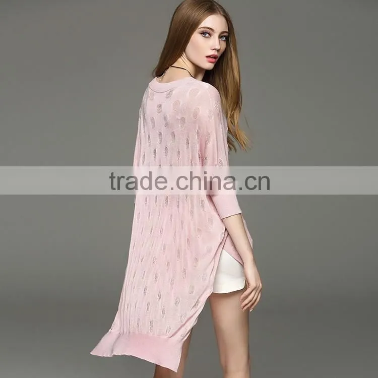 lastest fashion ladies Linen hollow batwing sleeve summer sweater with best price