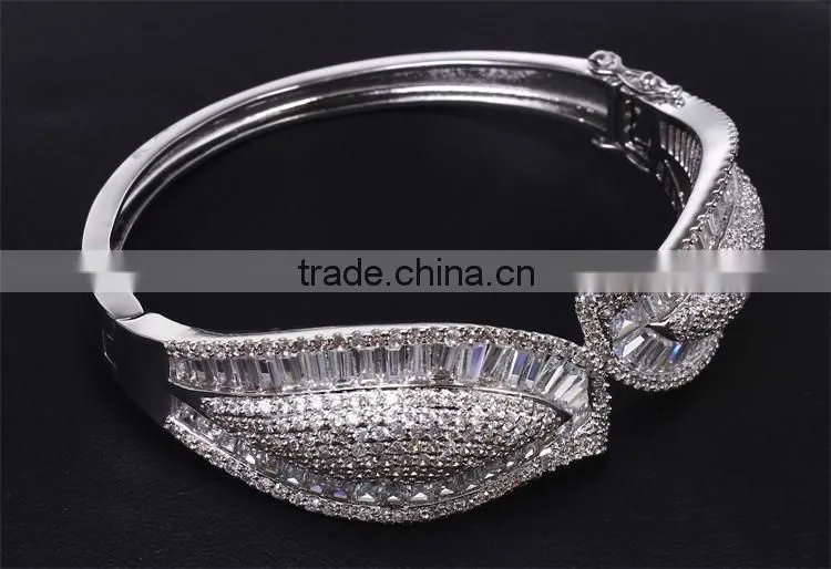 Exclusive Design Alibaba com Baguette Cut CZ New Bridal Jewelry Leaf Shape Bangle