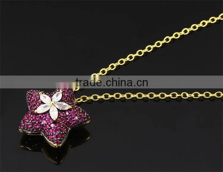 Latest Trend Cocktail Party Colorful Red Cubic Zirconia Star Fancy Jewellery Set