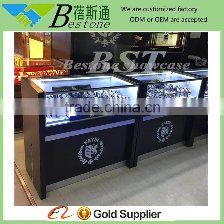 modern customized wood glass wrist watch showcase for shop decoration