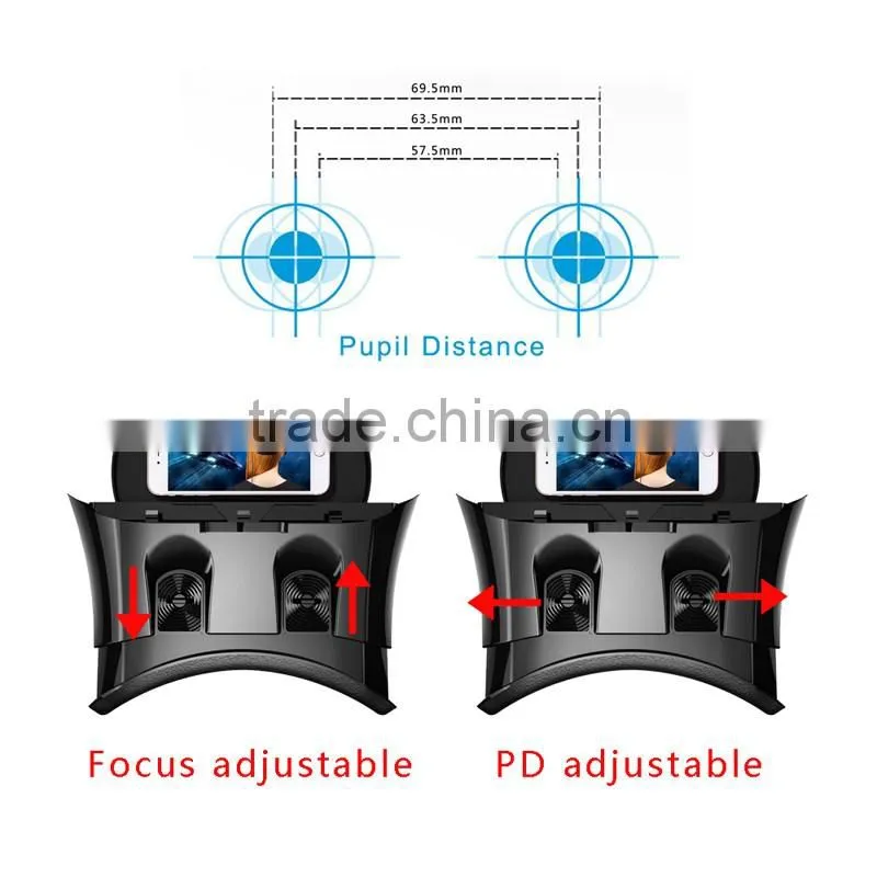 Cheapest !Head Mount Hot selling VR PRO 3D Glasses Google cardboard VR box 3D glasses with remote for 3.5-6.2 inch smart phone