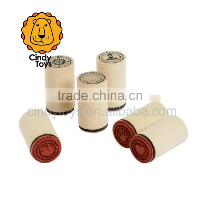Wooden Rubber Stamps Made with... 6 pcs for Kids