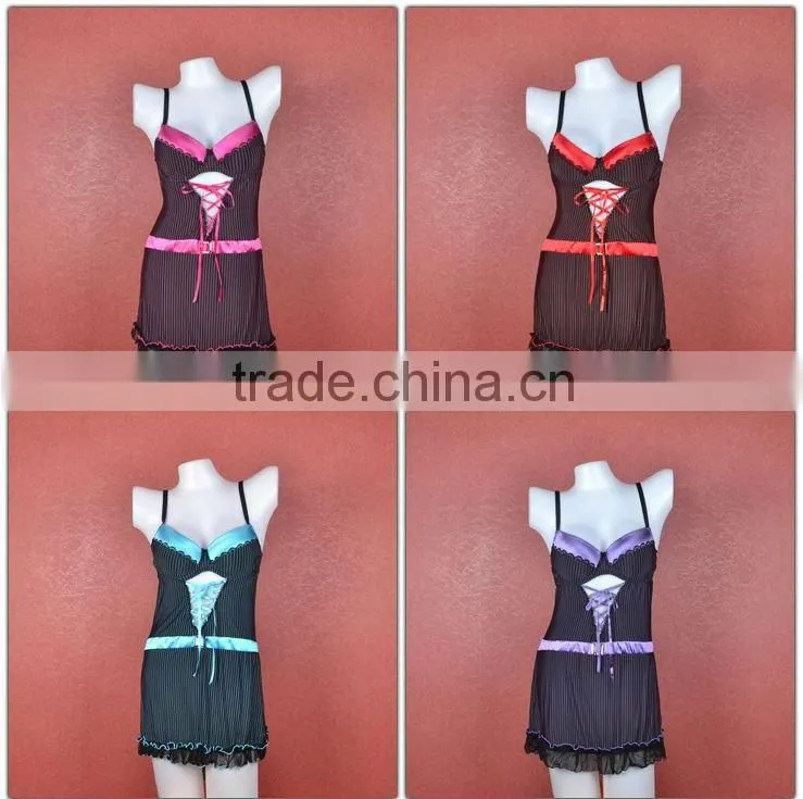Latest sexy hot high quality cross tied design stripe lingerie 5110