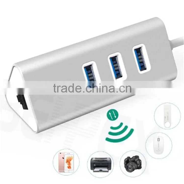 Aluminum Ethernet Port RJ45 Wifi Adapter 3. 0 USB Hub with 3 Port